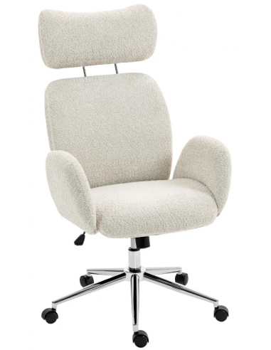 Kontorstol i teddyplys polyester H115 - 123 cm - Krom/gråhvid