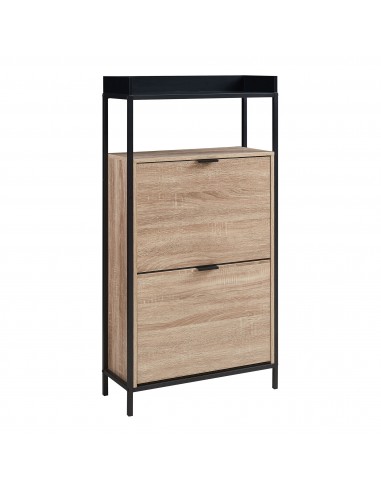 Skoskab i metal og møbelplade H115,5 x B60 x D23,5 cm - Sort/Eg