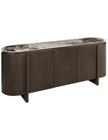 LANGFORD Skænk i egetræsfinér, MDF og keramik H77 x B200 x D44,5 cm - Brun/Brun marmor