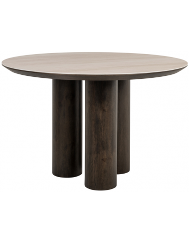 RITZ Rundt spisebord i egetræsfinér og keramik Ø120 cm - Mørkebrun/Travertin