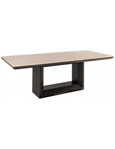 CLAREMONT Spisebord i egetræ, egetræsfinér og travertin 230 x 100 cm - Mørkebrun/Travertin