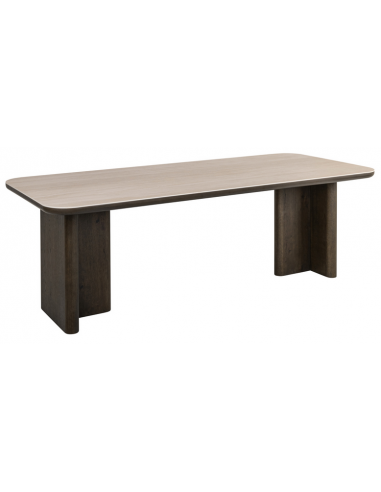 NANDO Spisebord i egetræsfinér, MDF og keramik 230 x 100 cm - Mørkebrun/Travertin