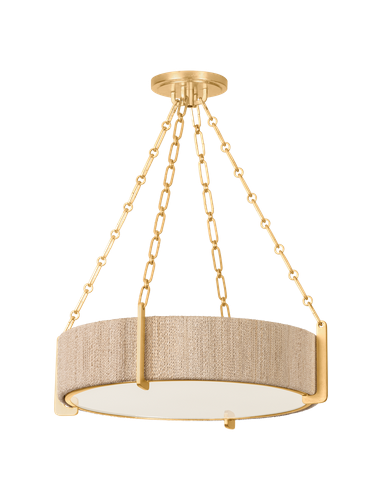 QUEBEC Lysekrone i stål, fiberreb og glas Ø56 cm 4 x E14 - Antik bladguld/Natur/Hvid