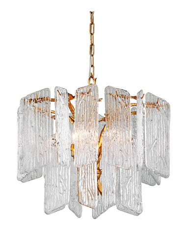 PIEMONTE Lysekrone i stål og glas Ø61,6 cm 4 x E14 - Antik bladguld/Klar