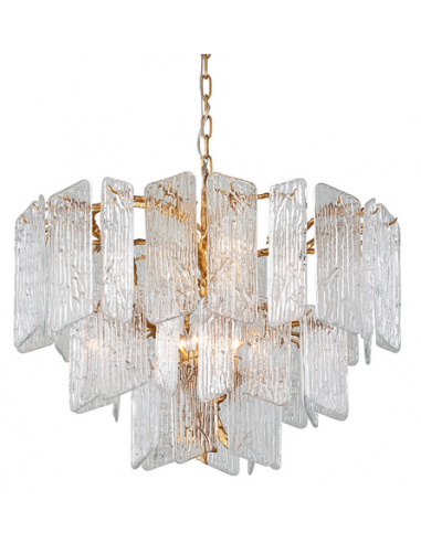 PIEMONTE Lysekrone i stål og glas Ø81,3 cm 8 x E14 - Antik bladguld/Klar