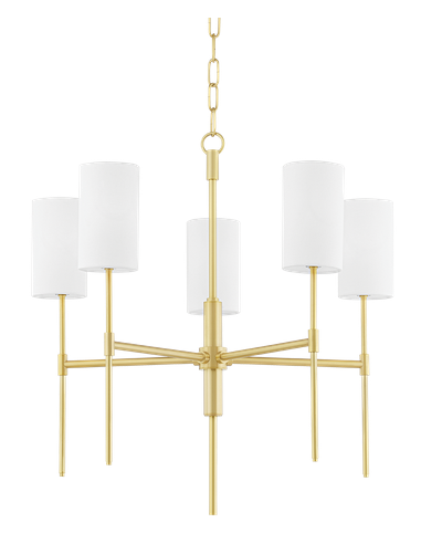 OLIVIA Lysekrone i stål og linned Ø61 cm 5 x E14 - Aldret messing/Hvid