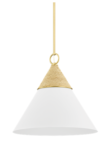 MICA Loftlampe i stål og raffia Ø45,7 cm 1 x E27 - Hvid/Natur/Antik messing