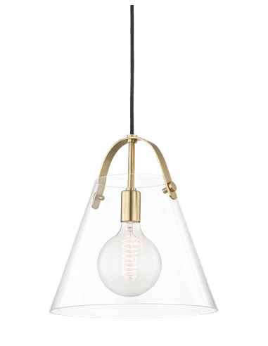 KARIN Loftlampe i stål og glas Ø32,4 cm 1 x E27 - Aldret messing/Klar