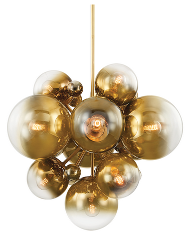 KYOTO Lysekrone i stål og glas Ø91,5 cm 13 x E27 - Vintage poleret messing/Brændt messing