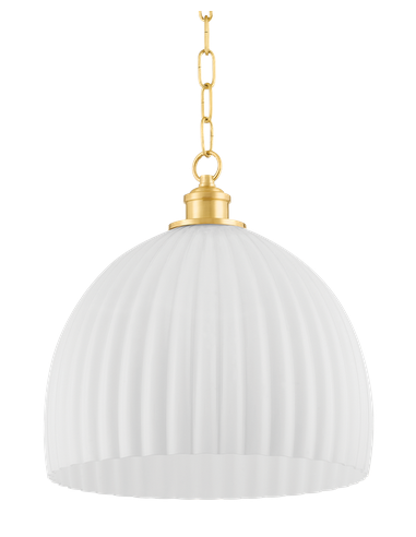 HILLARY Loftlampe i stål og opalglas Ø35,56 cm 1 x E27 - Aldret messing/Opalhvid