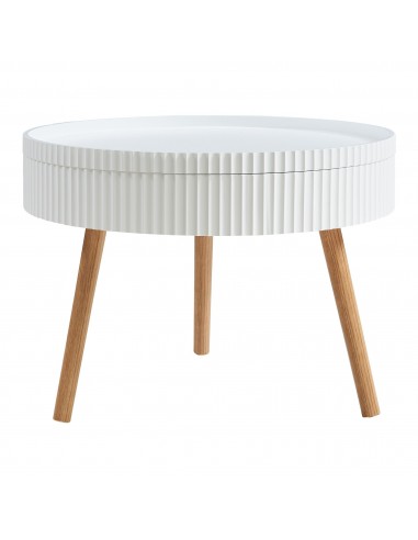 Rundt sofabord med opbevaring i bambus og MDF H45 x Ø60 cm - Hvid/Natur