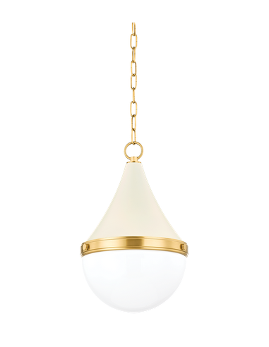 CIARA Loftlampe i stål og glas Ø29,85 cm 1 x E27 - Aldret messing/Soft creme/Hvid