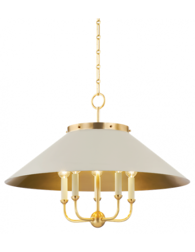 CLIVEDON Lysekrone i stål Ø69,85 cm 5 x E27 - Aldret messing/Off-white