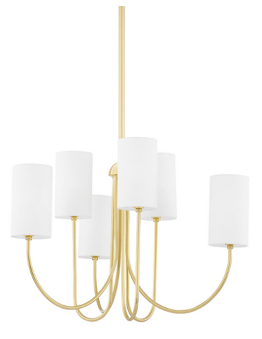 Lysekrone i stål og linned Ø74,3 cm 6 x E14 - Aldret messing/Hvid