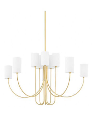 Lysekrone i stål og linned Ø122,56 cm 10 x E14 - Aldret messing/Hvid