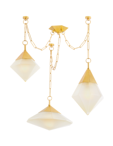 ANGELIQUE Lysekrone i stål og glas Ø148,3 cm 3 x E27 - Vintage poleret messing/Champagne