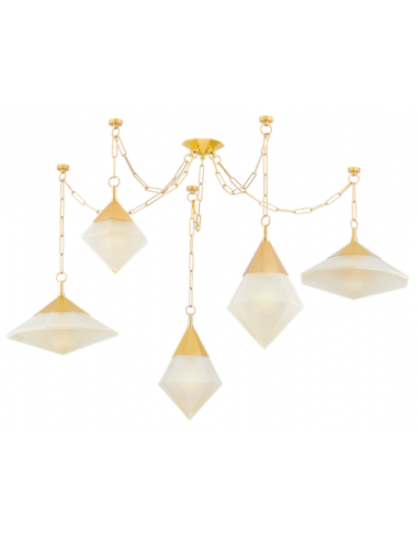 ANGELIQUE Lysekrone i stål og glas Ø125,8 cm 5 x E27 - Vintage poleret messing/Champagne