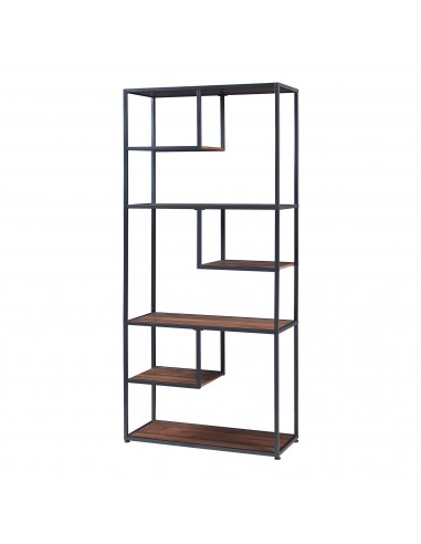 Bogreol i metal og møbelplade H180 x B83 x D34 cm - Sort/Brun