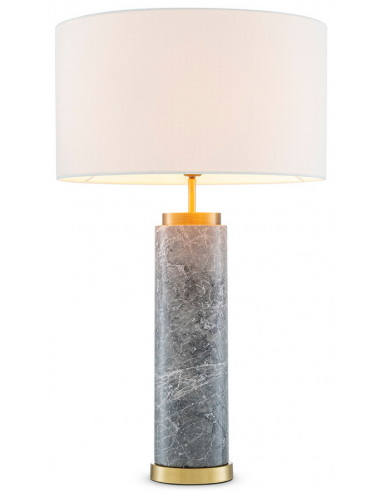 Eichholtz Lxry bordlampe i stål, marmor og polyester H75 x Ø45 cm 1 x E27 - Antik messing/Grå marmor/Off-white