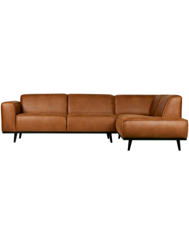 STATE Hjørnesofa i birketræ og øko-læder 274 x 210 cm - Sort/Vintage cognac