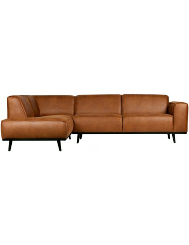 STATE Hjørnesofa i birketræ og øko-læder 274 x 210 cm - Sort/Vintage cognac