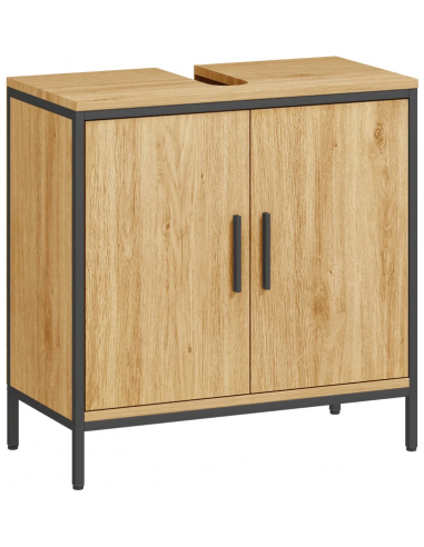 Underskab til håndvask i stål og møbelplade H60 x B60 x D30 cm - Sort/Eg