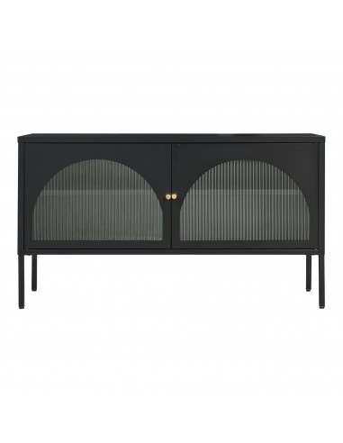 KARL Tvbord i stål og glas H64 x B115 x D35 cm - Sort/Klar rillet