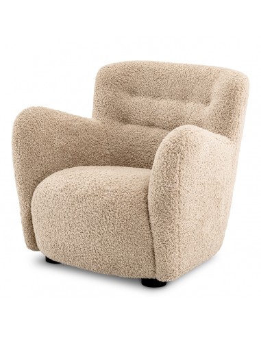 Eichholtz Bixby lænestol i træ og teddy plys polyester H80 cm - Sort/Sand