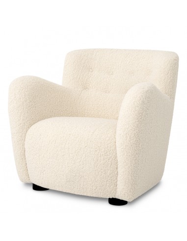 Eichholtz Bixby lænestol i træ og faux shearling H80 cm - Sort/Cremehvid