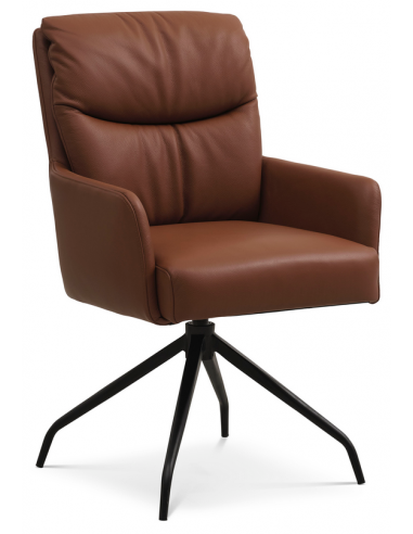 LOTUS Spisebordsstol med drejefod i semi-anilin læder H91,5 cm - Sort/Cognac