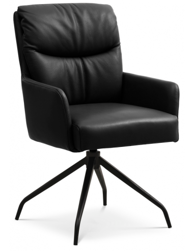 LOTUS Spisebordsstol med drejefod i semi-anilin læder H91,5 cm - Sort/Sort