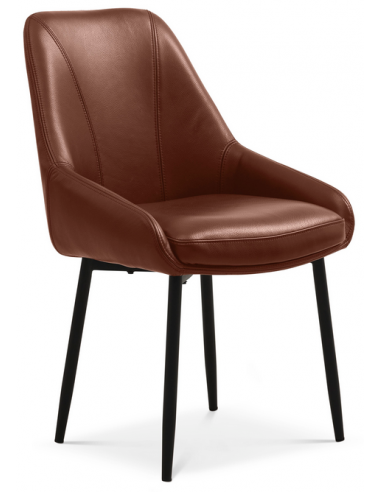 MIKE Spisebordsstol i semi-anilin læder H89 cm - Sort/Cognac