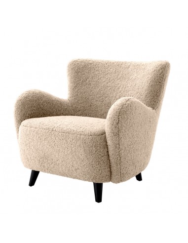 Eichholtz Svante S lænestol i træ og teddy plys polyester H80 cm - Sort/Sand