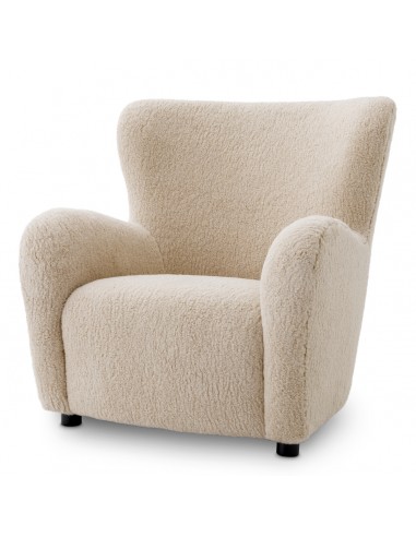 Eichholtz Svante L lænestol i træ og teddy plys polyester H97 cm - Sort/Creme