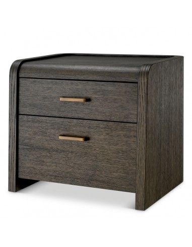 Eichholtz Joane sengebord i stål og egetræsfinér H53,5 cm - Antik bronze/Mokkabrun