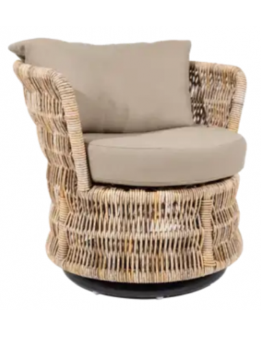 FLAMANT JOLENE Havestol med drejefod i aluminium, rattan og olefin B71 cm - Natur/Beige