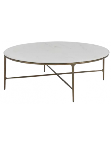 FLAMANT MARABELLE Rundt sofabord i jern og marmor Ø120 cm - Antik messing/Hvid marmor