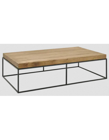 FLAMANT URBAN Sofabord i metal og genanvendt egetræ 140 x 80 cm - Sort/Naturbrun