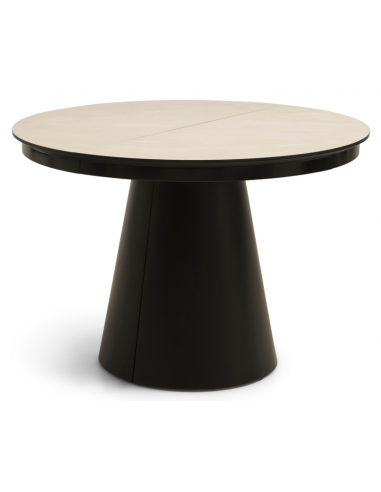 PEARL Rundt spisebord med udtræk i MDF og HPL Ø110 x 110 - 240 cm - Sort/Lysegrå steneffekt