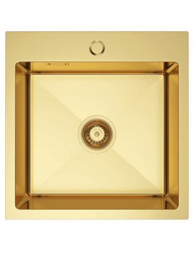 Køkkenvask i rustfri stål med afløb og hanehul 46 x 45 cm - Satineret guld