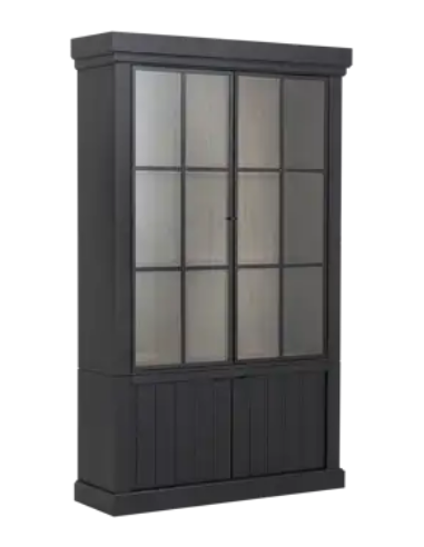 FLAMANT JASON Vitrineskab i egetræ med lys H222 x B138 x D44 cm - Sort/Natur