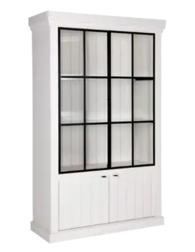 FLAMANT JASON Vitrineskab i fyrretræ med lys H222 x B138 x D44 cm - Hvid