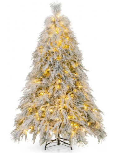 Kunstigt juletræ med sne og led lys H192 x Ø110 cm - Grøn/Hvid