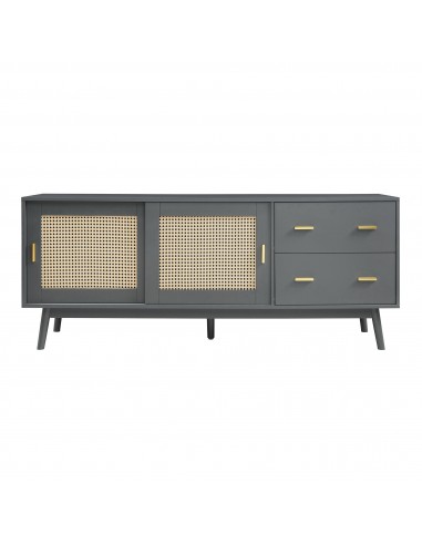 SUS Tvbord i fyrretræ, MDF og polyrattan H65 x B160 x D40 cm - Grå/Natur