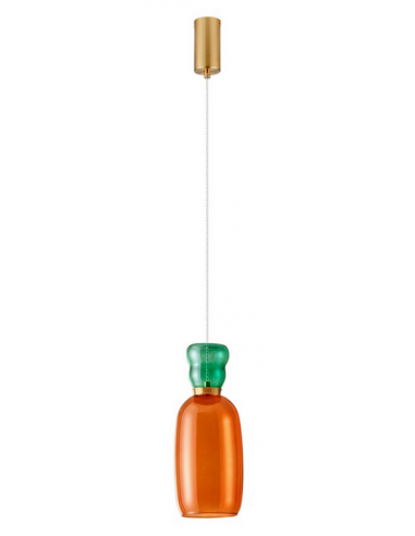 PLUME Loftlampe i glas Ø15 cm 5W LED - Satineret messing/Orange/Grøn