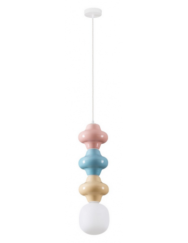 CLIO Loftlampe i porcelæn og opalglas Ø18 cm 1 x E14 - Blå/Pink/Gul/Opalhvid