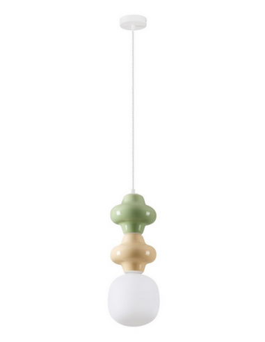 CLIO Loftlampe i porcelæn og opalglas Ø18 cm 1 x E14 - Grøn/Gul/Opalhvid