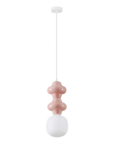 CLIO Loftlampe i porcelæn og opalglas Ø18 cm 1 x E14 - Pink/Opalhvid
