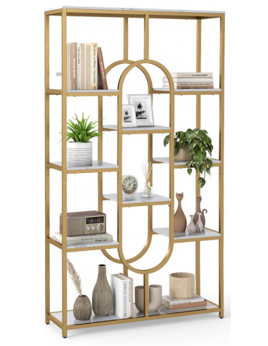 Bogreol i metal og møbelplade H175 x B95 x D30 cm - Guld/Hvid