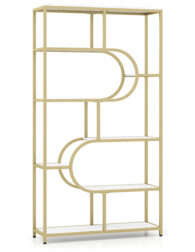 Bogreol i metal og møbelplade H175 x B95 x D30 cm - Guld/Hvid